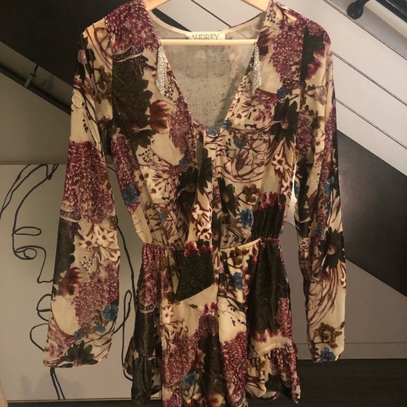 Velvet romper with partial see through fabric. - Picture 2 of 5